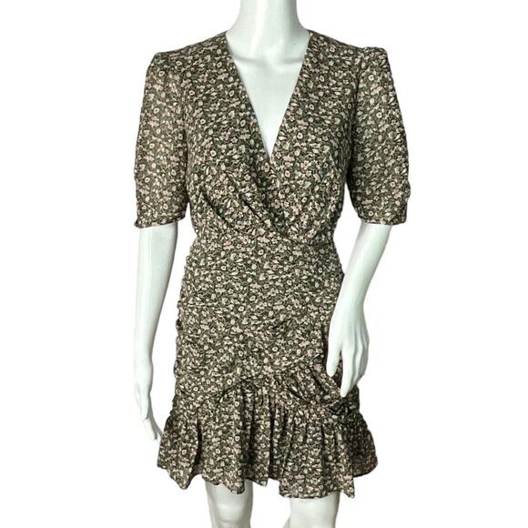 ASTR the Label Dress Womens Small Green Pink Ditzy Floral‎ Shirred Cottagecore - Picture 1 of 7